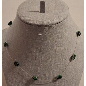 Green Beaded Floating Illusion Choker Necklace 16 inch